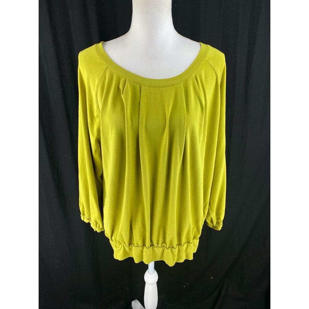 J. Jill Womens XL Stretch Pintuck Pleated Pullover Sweatshirt 3/4 Sleeve Slime‎